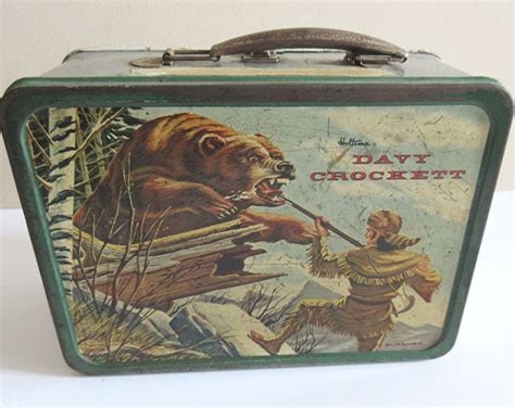 Vintage 1955 Davy Crockett Metal Lunch Box, Bear